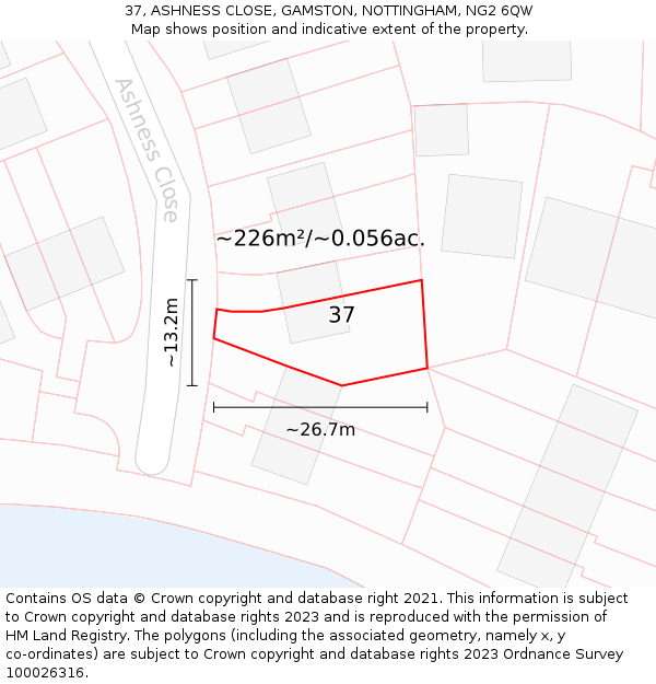 37, ASHNESS CLOSE, GAMSTON, NOTTINGHAM, NG2 6QW: Plot and title map