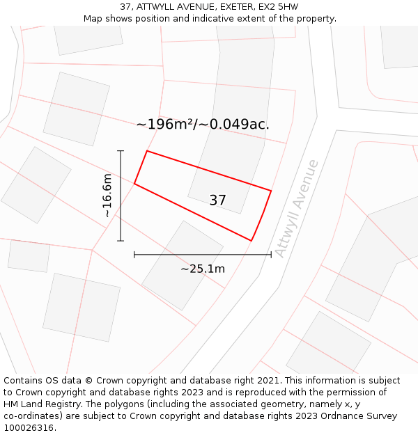 37, ATTWYLL AVENUE, EXETER, EX2 5HW: Plot and title map