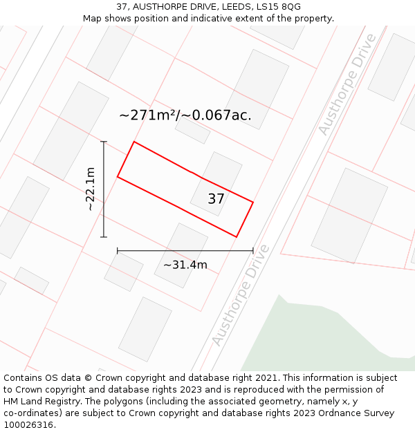 37, AUSTHORPE DRIVE, LEEDS, LS15 8QG: Plot and title map