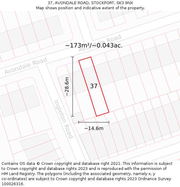 37, AVONDALE ROAD, STOCKPORT, SK3 9NX: Plot and title map