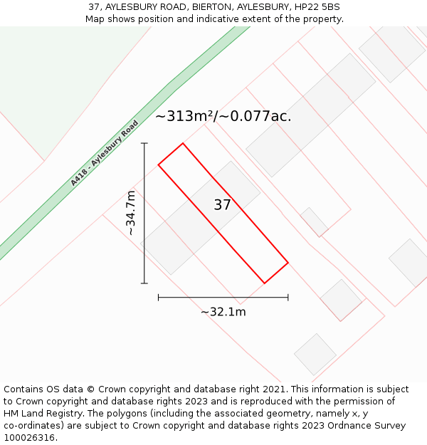 37, AYLESBURY ROAD, BIERTON, AYLESBURY, HP22 5BS: Plot and title map