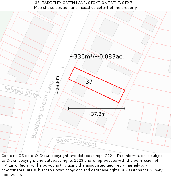 37, BADDELEY GREEN LANE, STOKE-ON-TRENT, ST2 7LL: Plot and title map