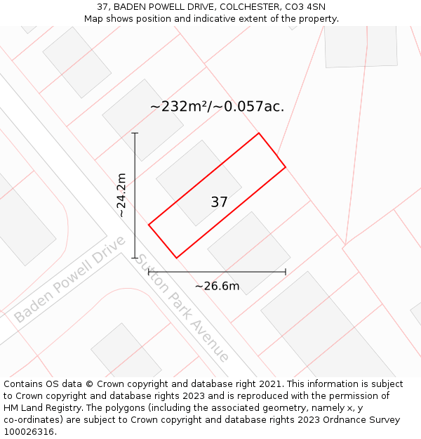 37, BADEN POWELL DRIVE, COLCHESTER, CO3 4SN: Plot and title map