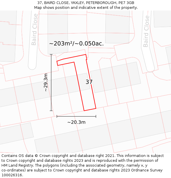 37, BAIRD CLOSE, YAXLEY, PETERBOROUGH, PE7 3GB: Plot and title map