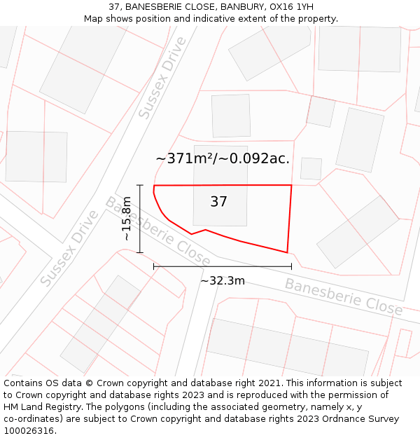 37, BANESBERIE CLOSE, BANBURY, OX16 1YH: Plot and title map