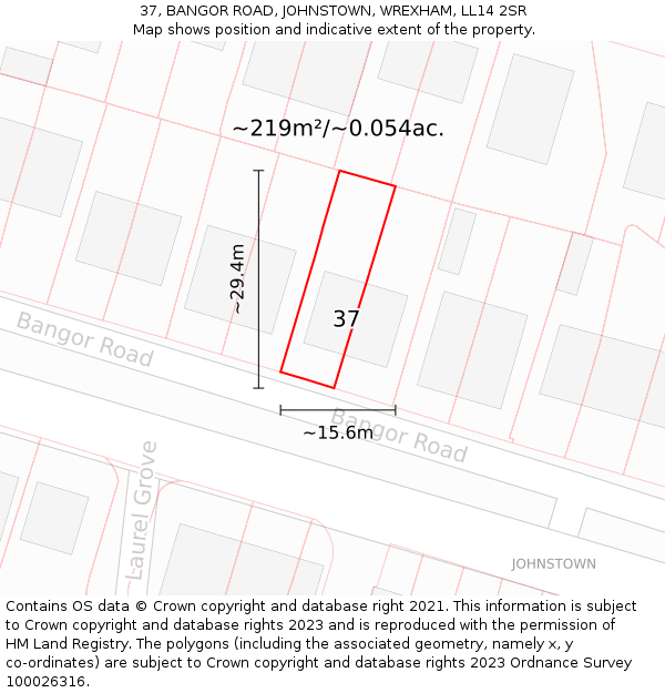 37, BANGOR ROAD, JOHNSTOWN, WREXHAM, LL14 2SR: Plot and title map