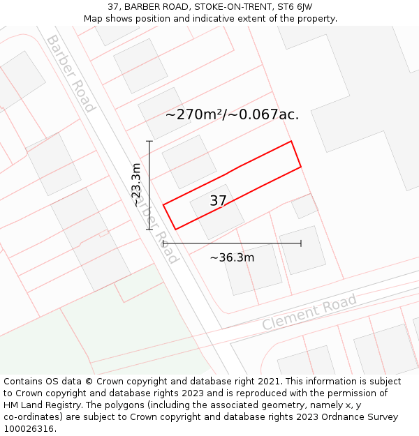 37, BARBER ROAD, STOKE-ON-TRENT, ST6 6JW: Plot and title map