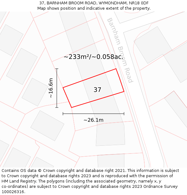 37, BARNHAM BROOM ROAD, WYMONDHAM, NR18 0DF: Plot and title map