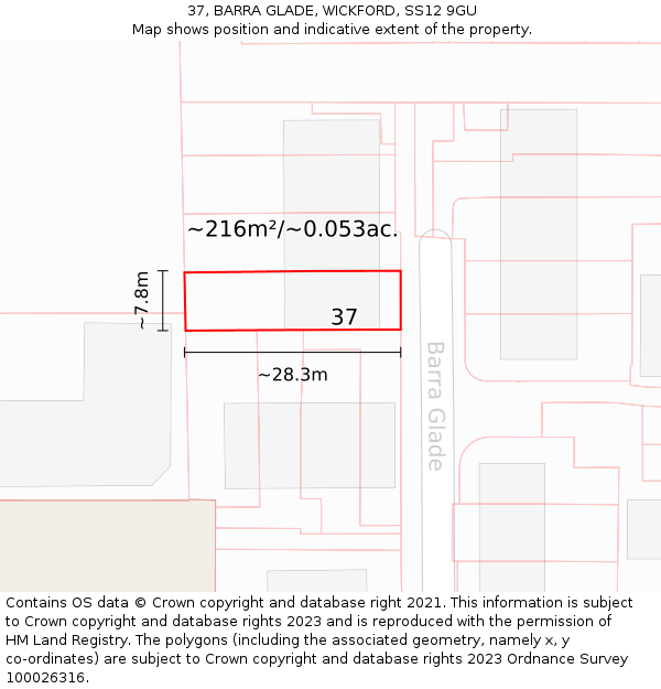 37, BARRA GLADE, WICKFORD, SS12 9GU: Plot and title map