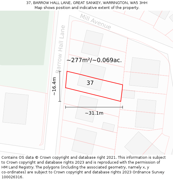 37, BARROW HALL LANE, GREAT SANKEY, WARRINGTON, WA5 3HH: Plot and title map