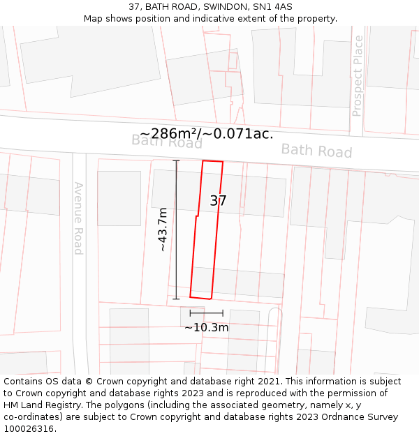 37, BATH ROAD, SWINDON, SN1 4AS: Plot and title map