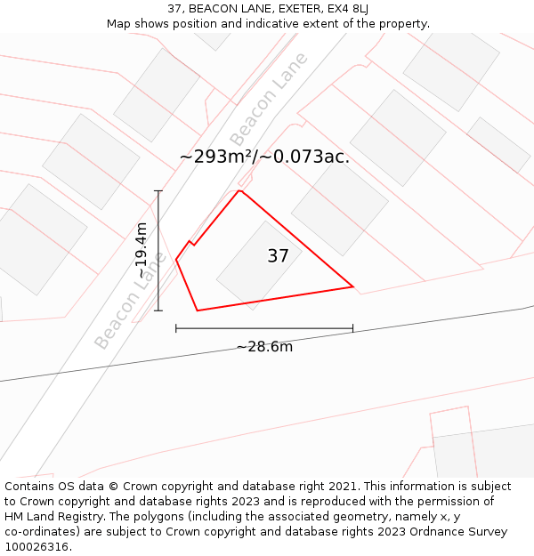 37, BEACON LANE, EXETER, EX4 8LJ: Plot and title map