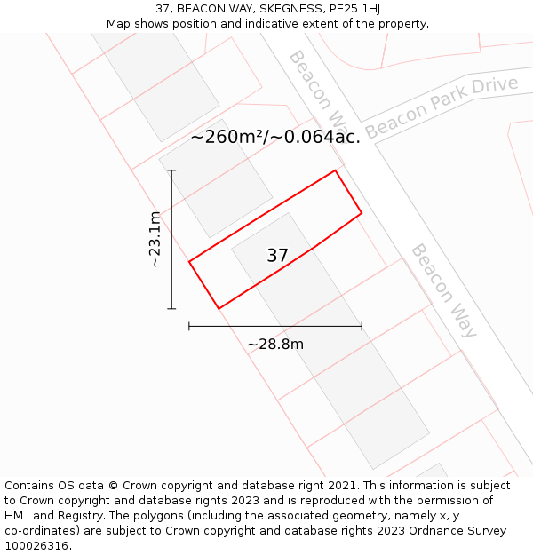 37, BEACON WAY, SKEGNESS, PE25 1HJ: Plot and title map