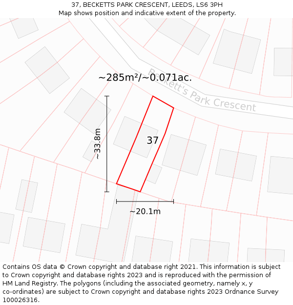 37, BECKETTS PARK CRESCENT, LEEDS, LS6 3PH: Plot and title map