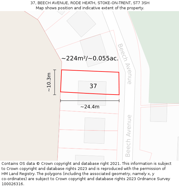 37, BEECH AVENUE, RODE HEATH, STOKE-ON-TRENT, ST7 3SH: Plot and title map