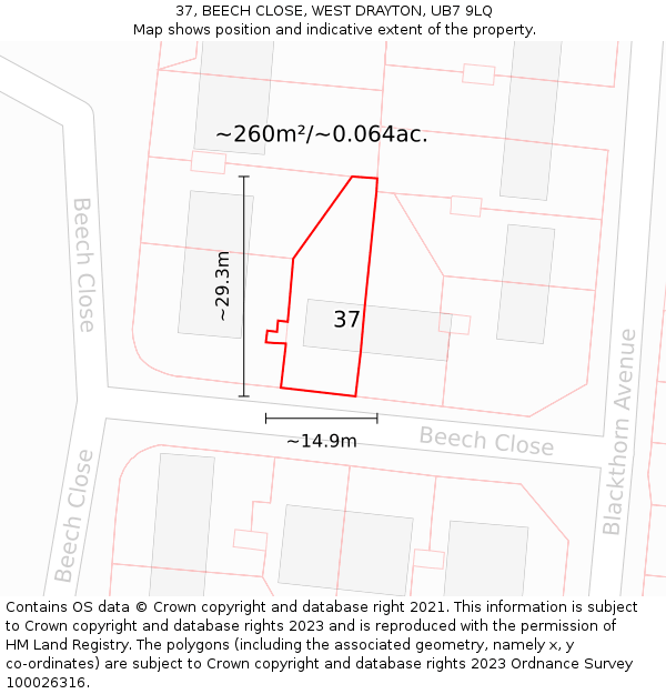 37, BEECH CLOSE, WEST DRAYTON, UB7 9LQ: Plot and title map