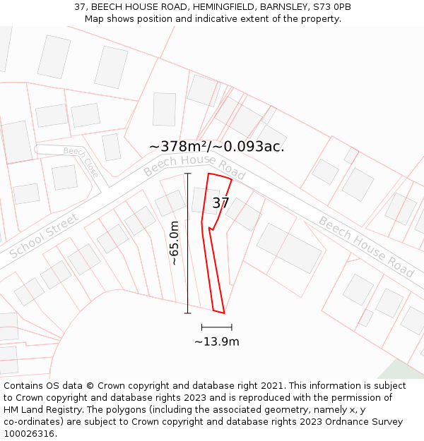 37, BEECH HOUSE ROAD, HEMINGFIELD, BARNSLEY, S73 0PB: Plot and title map