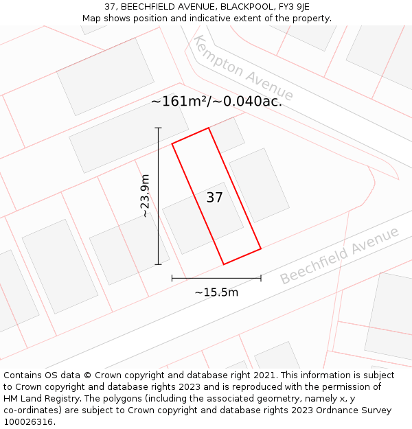 37, BEECHFIELD AVENUE, BLACKPOOL, FY3 9JE: Plot and title map