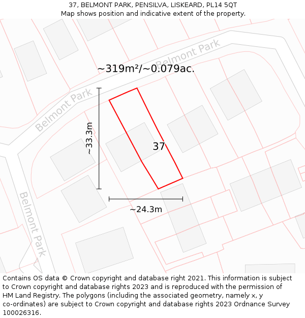 37, BELMONT PARK, PENSILVA, LISKEARD, PL14 5QT: Plot and title map