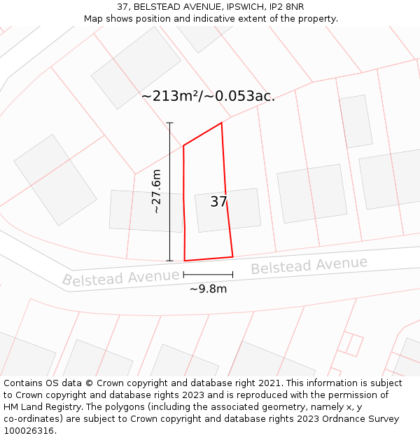 37, BELSTEAD AVENUE, IPSWICH, IP2 8NR: Plot and title map