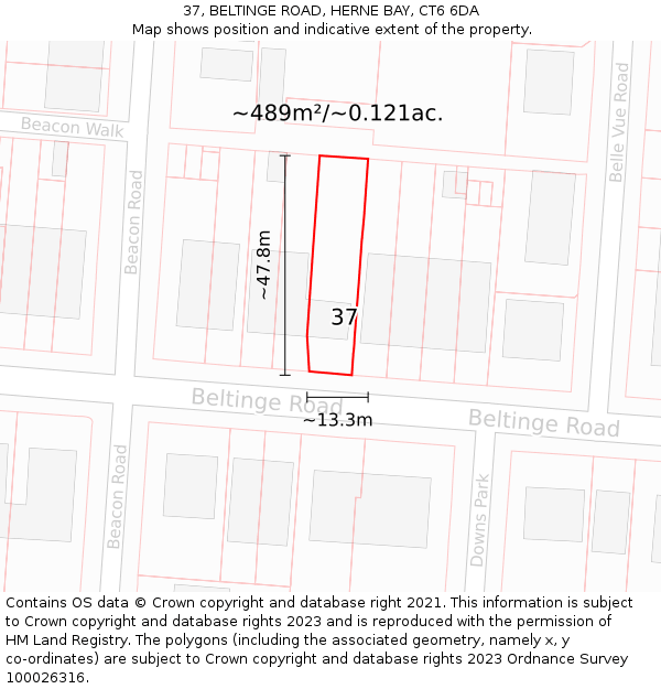 37, BELTINGE ROAD, HERNE BAY, CT6 6DA: Plot and title map