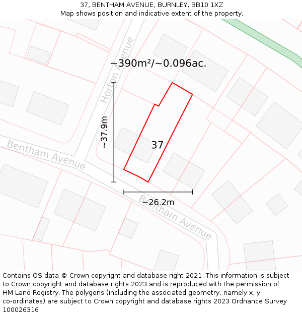 37, BENTHAM AVENUE, BURNLEY, BB10 1XZ: Plot and title map