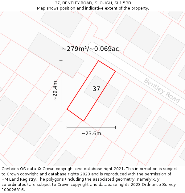 37, BENTLEY ROAD, SLOUGH, SL1 5BB: Plot and title map