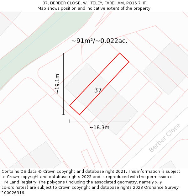 37, BERBER CLOSE, WHITELEY, FAREHAM, PO15 7HF: Plot and title map