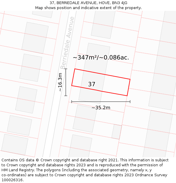 37, BERRIEDALE AVENUE, HOVE, BN3 4JG: Plot and title map