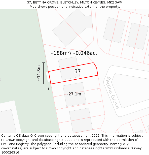 37, BETTINA GROVE, BLETCHLEY, MILTON KEYNES, MK2 3AW: Plot and title map