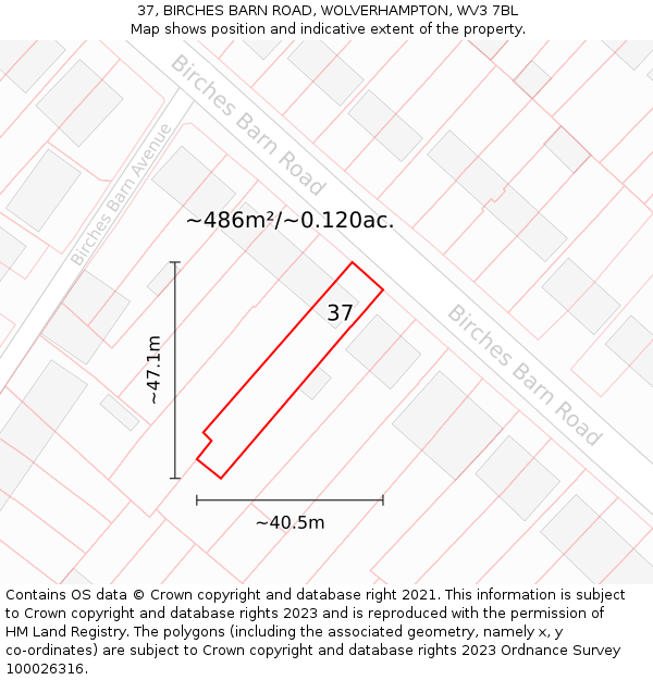 37, BIRCHES BARN ROAD, WOLVERHAMPTON, WV3 7BL: Plot and title map