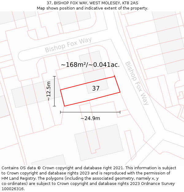 37, BISHOP FOX WAY, WEST MOLESEY, KT8 2AS: Plot and title map