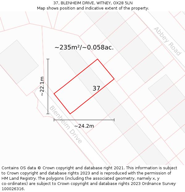 37, BLENHEIM DRIVE, WITNEY, OX28 5LN: Plot and title map