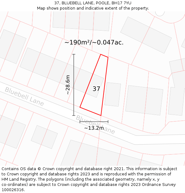 37, BLUEBELL LANE, POOLE, BH17 7YU: Plot and title map