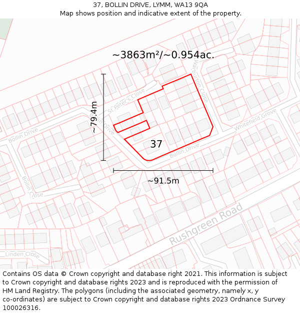 37, BOLLIN DRIVE, LYMM, WA13 9QA: Plot and title map