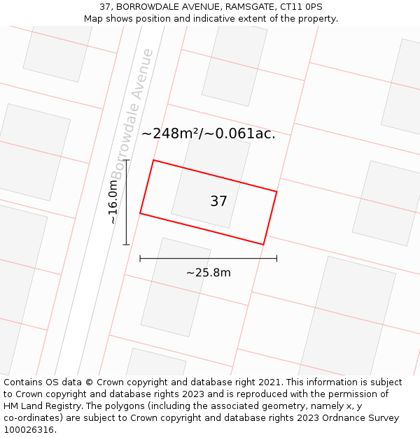 37, BORROWDALE AVENUE, RAMSGATE, CT11 0PS: Plot and title map