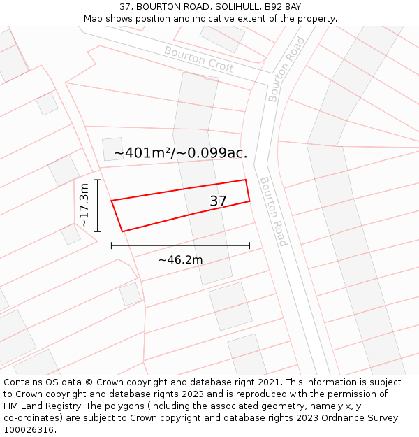 37, BOURTON ROAD, SOLIHULL, B92 8AY: Plot and title map