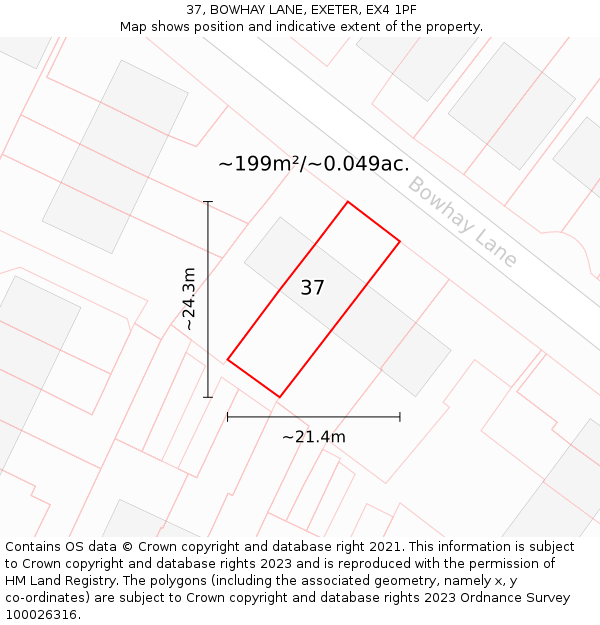 37, BOWHAY LANE, EXETER, EX4 1PF: Plot and title map