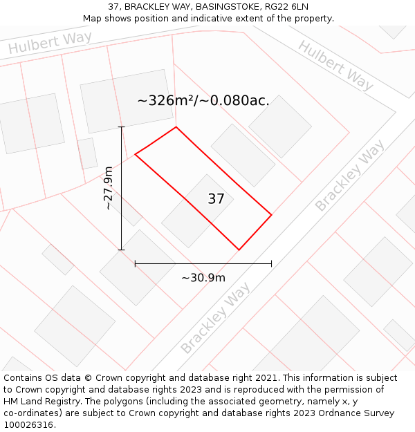 37, BRACKLEY WAY, BASINGSTOKE, RG22 6LN: Plot and title map