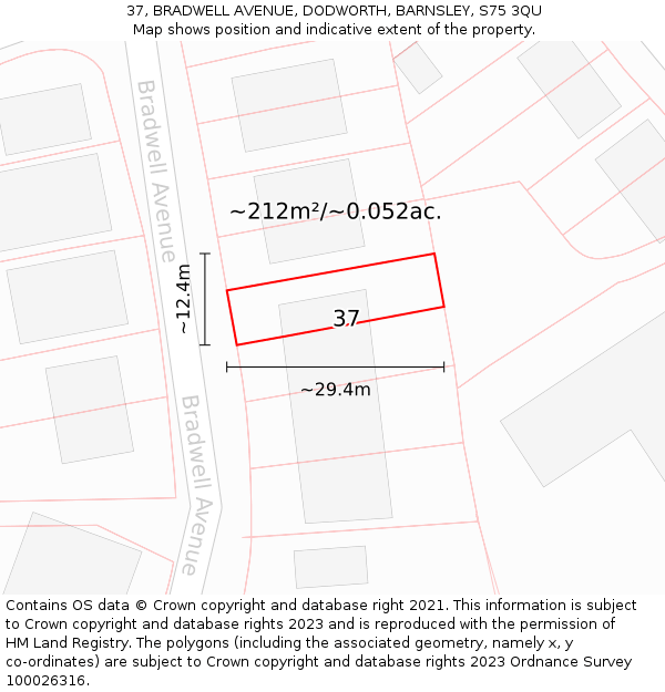 37, BRADWELL AVENUE, DODWORTH, BARNSLEY, S75 3QU: Plot and title map