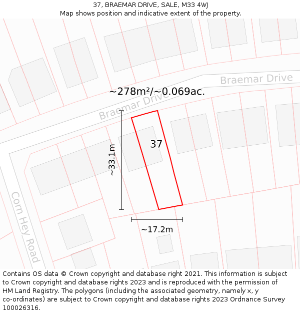 37, BRAEMAR DRIVE, SALE, M33 4WJ: Plot and title map