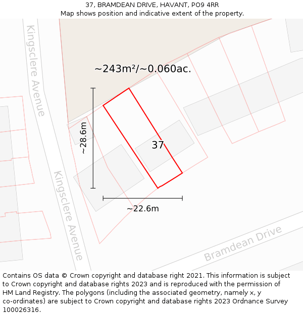 37, BRAMDEAN DRIVE, HAVANT, PO9 4RR: Plot and title map