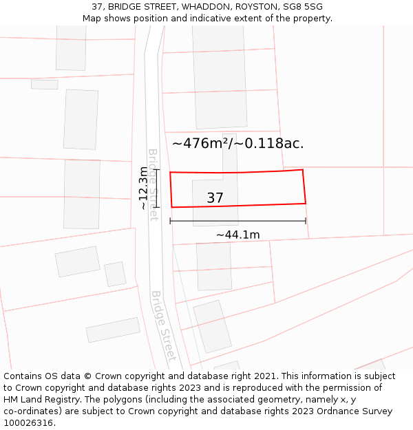 37, BRIDGE STREET, WHADDON, ROYSTON, SG8 5SG: Plot and title map