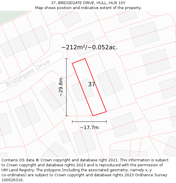 37, BRIDGEGATE DRIVE, HULL, HU9 1SY: Plot and title map