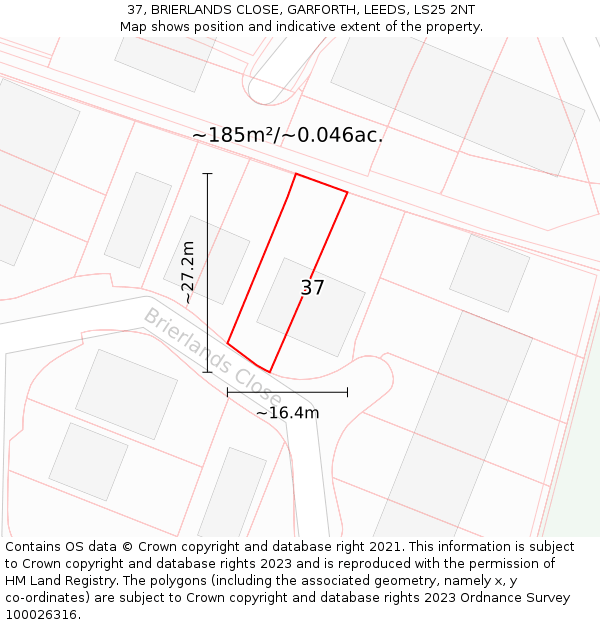 37, BRIERLANDS CLOSE, GARFORTH, LEEDS, LS25 2NT: Plot and title map