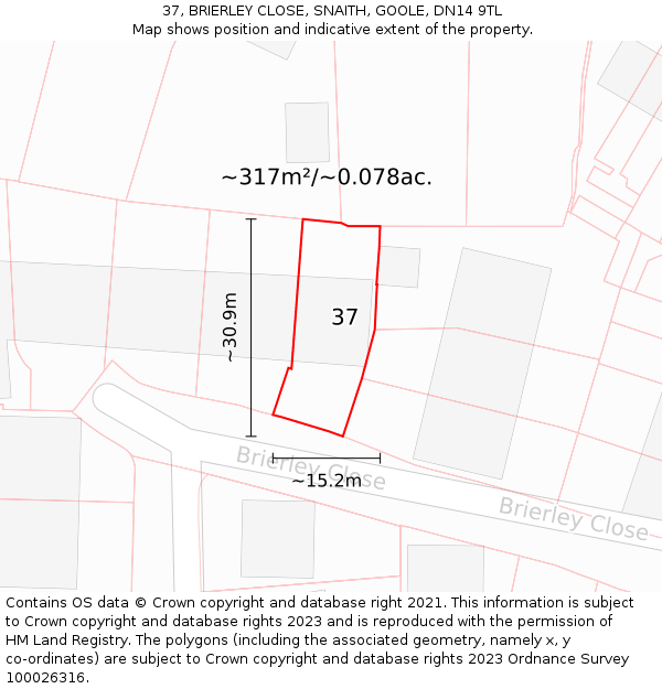 37, BRIERLEY CLOSE, SNAITH, GOOLE, DN14 9TL: Plot and title map