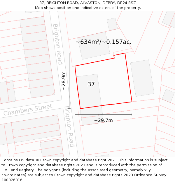 37, BRIGHTON ROAD, ALVASTON, DERBY, DE24 8SZ: Plot and title map