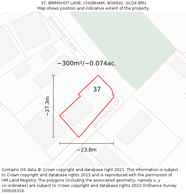 37, BRIMSHOT LANE, CHOBHAM, WOKING, GU24 8RN: Plot and title map