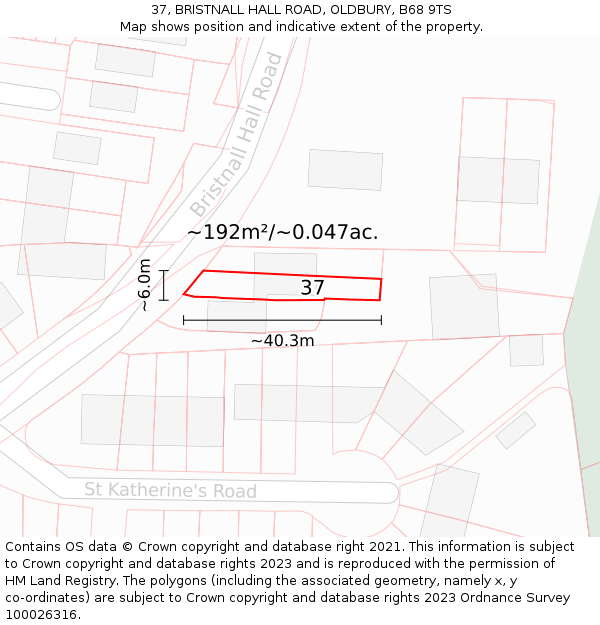 37, BRISTNALL HALL ROAD, OLDBURY, B68 9TS: Plot and title map