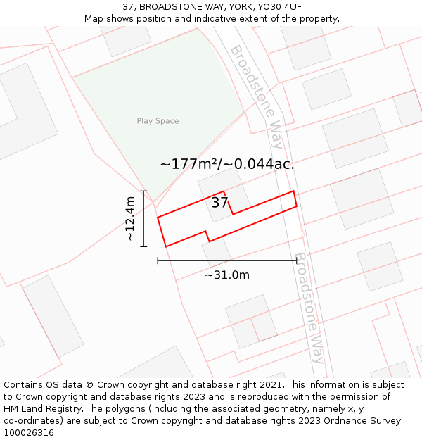 37, BROADSTONE WAY, YORK, YO30 4UF: Plot and title map